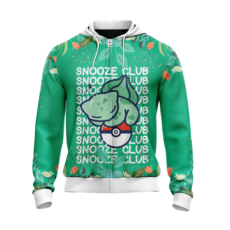 POKEMON Bulbasaur Snooze Club Zip Up Hoodie POKEMON Bulbasaur Snooze Club Zip Up Hoodie